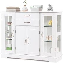 Costway - Aparador de Cocina, Armario Auxiliar Aparador con Puertas de Vidrio Templado, Armario Buffet con 2 Cajones 2 Puertas Individuales y 1