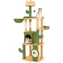 Arbre a Chat Cactus 160 cm, Arbre à Chat xxl, 5 Plateformes, 2 Poteaux à Griffer en Sisal, Planche à Griffer, Condo, Panier, Tour pour Chat, 2