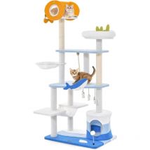 Arbre à Chat en Style Océanne, Centre d'Activité Multicouche avec Grattoir en Sisal et Jouets Suspendus, Tour à Chat avec Perchoir, Charge 15 kg