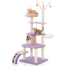 Arbre à Chat Mignon de 158 cm, Centre d'Activité Multicouche avec Hamac, Panier et Condo, Tour à Chat avec Grattoir en Sisal, Échelle et Jouets