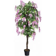 Arbre Artificiel Plante Artificielle en Pot avec Fausses Fleurs Roses Convient pour Intérieur ou Extérieur Wisteria 180cm - Costway