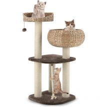 Arbre à Chat, 45 x 45 x 104 cm, avec Pompon Suspendu, Corde et Griffoirs Enveloppés de Sisal Naturel, pour Chat/Chaton - Costway