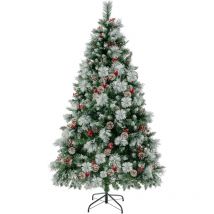 Costway - Arbre de Noël Artificiel led, avec Lumières Colorées & Baies Rouges et Pommes de Pin (185 cm)