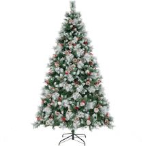 Costway - Arbre de Noël Artificiel led, avec Lumières Colorées & Baies Rouges et Pommes de Pin (215 cm)