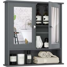Costway - Armario con Espejo de Baño de Pared con 2 Puertas 58 x 56 x13 cm 3 Estantes Almacenamiento para Baño Toalla Gris