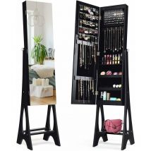 Armario para Joyas Organizador Joyero con 12 Luces led con Espejo Claro de Cuerpo Entero Estructura Resistente(negro) - Costway