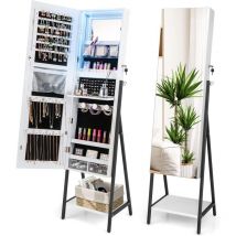 Costway - Armoire à Bijoux led, Armoire de Rangement sur Pieds Verrouillable, Miroir Pleine Longueur hd, Lumières 3 Couleurs, Miroir Intérieur, pour
