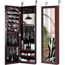 Costway - Armoire à Bijoux Murale/Suspendue 2 en 1 avec Miroir Antidéflagrant, Organisateur à Bijoux avec Espace de Rangement, Fermeture Magnétique,