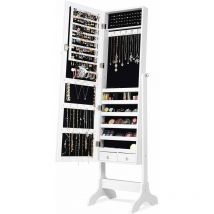 Costway - Armoire à Bijoux sur Pied avec Miroir Pivotante à 4 Niveaux avec 8 Étagères Rangement pour Bijoux et Cosmétiques Blanche