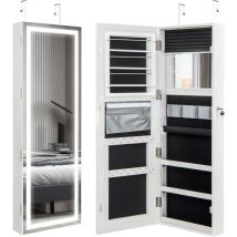 Costway - Armoire à Bijoux avec Bandeau Lumineux led et Écran Tactile, Organisateur Verrouillable avec Miroirs Interne/Externe, pour Maquillage et