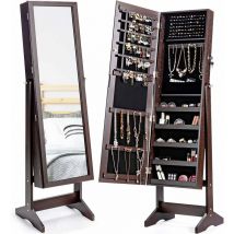 Costway - Armoire à Bijoux sur Pied avec Miroir Psyché Inclinable à 4 Angles, Rangement et Présentoir pour Bijoux Marron