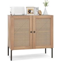 Costway - Armoire de Cuisine 2 Étagères, Buffet 2 Portes Cannage, Étagère Réglable, Pieds en Métal, Meuble de Rangement Bohème pour Salle à Manger,
