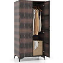 Costway - Armoire de Rangement, Armoire Intérieure en Osier pe, 4 Compartiments, Armoire Tringle Penderie, Armoire Extérieure sur Pied en Rotin,