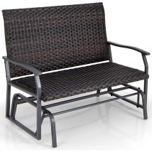 Costway - Banco Balancín Ratán Tejido de 2 Plazas, Banco Mecedora de Metal, Asiento de Espuma Secado Rápido, 120 x 80 x 94 cm, Carga 360kg, Marrón