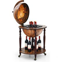 Costway - Bar Globe Cartographie Marine du XVIe Siècle, avec 4 Roulettes et Style Rétro, pour Salon, Bar, Cave à Vin, Marron