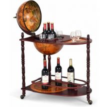 Costway - Bar Globe Terrestre Vintage Mappe Monde en Bois d'Eucalyptus avec Roulette pour Stocker Bouteilles et Verres Porte-Bouteille