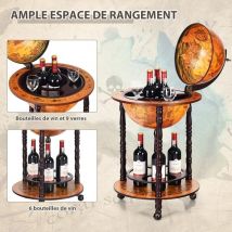 Bar Globe Terrestre Vintage Mappemonde en Bois d'Eucalyptus avec 3 Roulettes et Style Italien du XVIe Siècle, 47 x 47 x 90CM - Costway