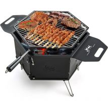 Costway - Barbecue de Charbon de Bois et cheminée 2 en 1 avec Grille Rotative à 360°, Grand Barbecue Portable avec Poignées Corps et Pieds Pliables,