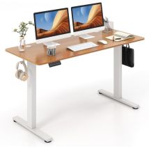 Costway - Bureau Assis Debout Électrique 140 x 60 cm, Bureau Électrique Réglable en Hauteur avec Protection Anti-Collision, 3 Hauteurs de Mémoire,