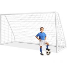 But de Football Exterieur 365 x 182 cm, Cage de Foot avec Filet Haute résistance et Cadre en pvc 6 Piquets de Sol, pour Jardin Entraînement