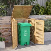 Cache Poubelle Exterieur 120 l, Abri Poubelle Exterieur Bois avec Couvercle Relevable, Doubles Portes, Loquet de Verrouillage, Cache Poubelle pour