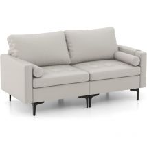 Costway - Canapé 2 Places, Canapé Droit avec Sac de Porte-Revue Latéral, Coussins et Oreiller Cylindrique Inclus, Canapé Moderne pour Salon, Chambre,