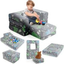 Costway - Canapé Enfant Lumineux (Brillant dans Le Noir) avec Motif Dinosaure, Fauteuil Enfant Convertible en Tissu Flanelle avec Housse Lavable,