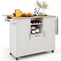 Costway - Carrello da Cucina, Isola Cucina con Piano Ribaltabile e 4 Ruote Girevoli, con Cassetto Profondo Portabottiglie Aperto e Porta Asciugamani,