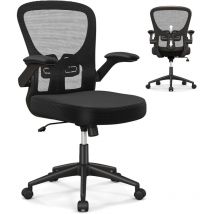 Costway - Chaise de Bureau Ergonomique, Chaise Pivotante avec Accoudoirs Escamotables, Soutien Lombaire Réglable et Dossier Basculant de 90° à 120°,
