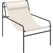 COSTWAY Chaise de Jardin avec Cadre en Métal et Appui-Tête Amovible, Chaises d'Extérieur en Tissu de Teslin Respirant, Fauteuil de Jardin pour