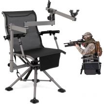 COSTWAY Chaise Pliante Camping, Chaise de Chasse Rotative à 360°, Pieds Accoudoirs Réglables, Support de Fusil Pratique, Poche Latérale, Chaise