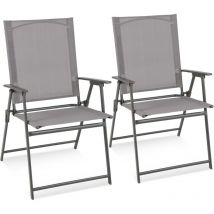 Lot de 2 Chaise de Jardin Exterieur, Fauteuil de Jardin, Verrouillage de Sécurité, Cadre en Métal, Chaise Pliante pour Cour Camping Salle à Manger,