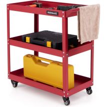 Costway - Chariot à Outils Roulant à 3 Niveaux Charge 120 kg avec Poignée, Chariot Servante d'Atelier en Métal avec 4 Roues et 2 Freins, pour Atelier