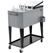 Costway - Chariot Isothermique de 76 litres, Réfrigérant avec roulettes Universelles Ouvre-Bouteille, Desserte Jardin pour Conserver la Glace et Les