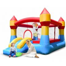 COSTWAY Château Gonflable Aire de Jeux Gonflable avec Toboggan pour Enfant en Tissu Oxford Equipée de Filet Protecteur 370 x 280 x 230 CM