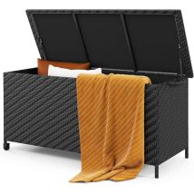 Costway - Coffre de Rangement en Rotin Tissé Serré 320L, Boîte de Rangement Intérieur/Extérieur avec Doublure en Polyester Roues et Vérin à Gaz, pour