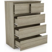 Costway - Commode avec 5 Tiroirs, Armoire Multifonction Moderne avec Rails en Métal, 75 x 42 x 104 cm, Peu Encombrant Marron