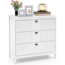 Costway - Commode Chambre 3 Tiroirs, Commode Blanche Bois pour Chambre, Meuble de Rangement Chambre avec Kit Anti-basculement, Table de Chevet pour