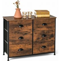 Costway - Commode Meuble de Rangement-6 Tiroirs en Tissu, 80 cm x 30 cm x 63 cm, Cadre en Métal, Surface en mdf, Brun Rustique&Noir