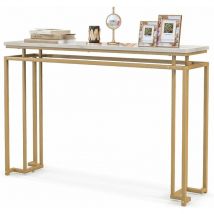 Console Entrée, Table Console Effect Marbre, Design Géométrique Moderne, Cadre en Métal Doré, Kit Anti-Basculement Inclus, pour Entrée, Couloir,