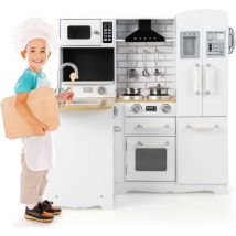 Cucina Giocattolo per Bambini, Cucina per Bambini in Legno con Lavello, Fornelli, Cappa, Telefono, Frigorifero, Lavatrice e Utensili da Cucina, 3