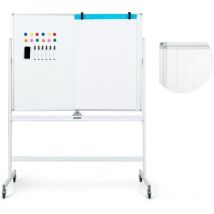 Costway - Doppelseitiges mobiles Whiteboard, 120 x 90 cm, Trocken abwischbares magnetisches Whiteboard mit Gittermuster, Rollen, Ständer und