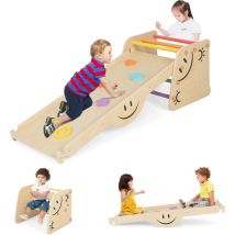 Chelle d'escalade Montessori Enfants avec Rampe Double Face & Réglable, Jouet d'escalade en Bois avec Toboggan(Non Pliable) - Costway