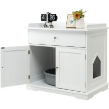 Enceinte de Bac à Litière pour Chat, Meubles de Toilette Cachés pour Chat avec Tiroir et 2 Portes, Table d'Appoint pour Chat, Meubles Modernes pour