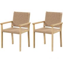 Ensemble de 2 Chaises de Jardin avec Cadre en Bois Massif, Chaises de Salle à Manger pour Patio avec Siège en Corde Tressée, Chaises d'Extérieur pour