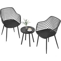 Costway - Ensemble de Meubles 3 Pièces de Patio Charge 130KG, Salon de Jardin 2 Fauteuils Table Basse Ronde Support en Métal, Table et Chaises