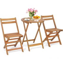 Costway - Ensemble de Table et Chaises Pliantes en Bois d'Acacia, Table et 2 Chaises avec Chaises à Dossier Haut, Ensemble de Mobilier de Terrasse