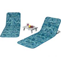 Ensemble de Tapis de Plage Pliables 2 pcs avec Table d'Appoint, Matelas de Plage avec Hauteur Réglable 27-47cm pour Camping (Vert d'eau) - Costway