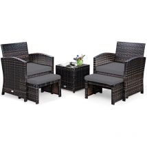 COSTWAY Ensemble Meuble de Salon 5PCS, Salon de Jardin en Rotin PE pour Véranda, Patio, Balcon,Piscine Terrasse Marron