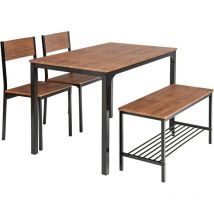 Costway - Ensemble Table et 2 Chaise 1 Banc, Cadre en Métal, Table à Manger avec 2 Chaises Industrielle 110 x 70 cm pour Salle à Manger, Restaurant,